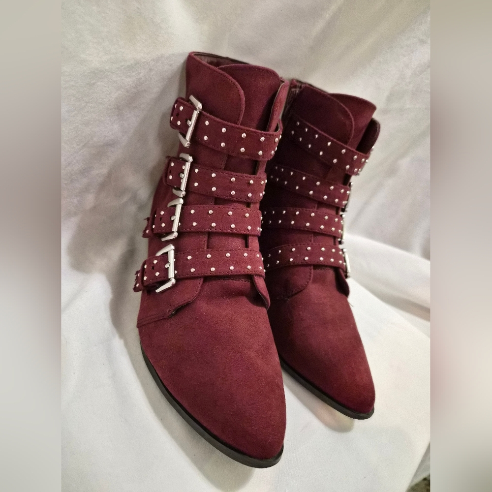Lane Bryant Burgundy Ankle Boots with Studded Straps - Picture 6 of 17